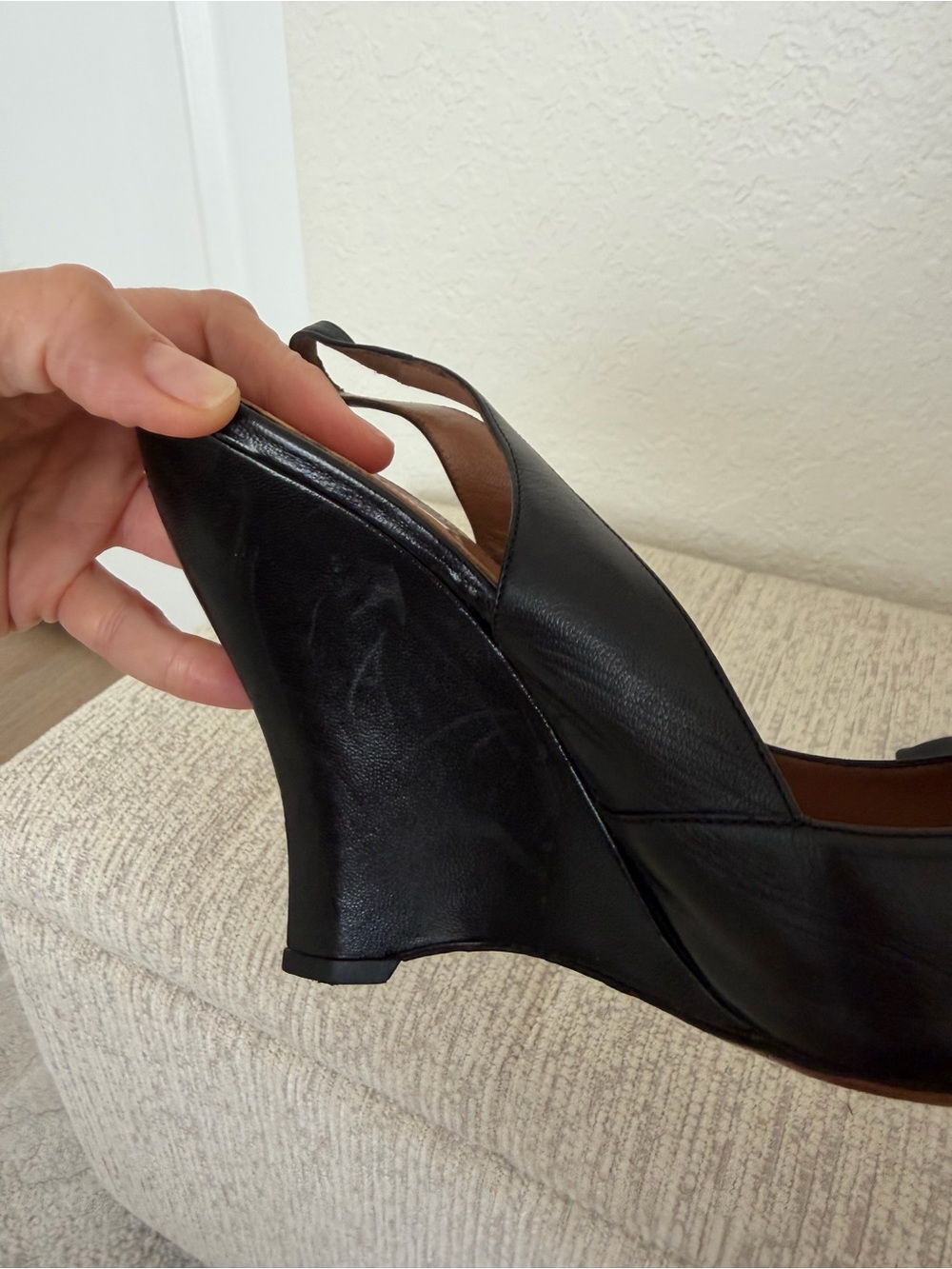 Alaia Black Leather Peep-Toe Slingback Wedges - Picture 3 of 7